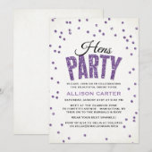 Paarse Glitter look Confetti Hens Party Kaart (Voorkant / Achterkant)
