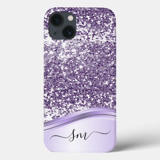 Paarse Glitter Look Monogram Initiaal Letters Case-Mate iPhone Case (Achterkant)