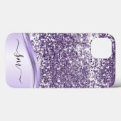 Paarse Glitter Look Monogram Initiaal Letters Case-Mate iPhone Case (Achterkant (horizontaal))