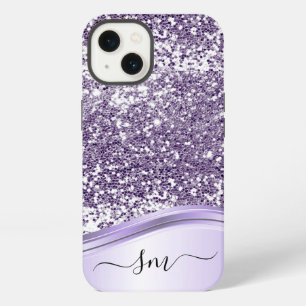 Paarse Glitter Look Monogram Initiaal Letters iPhone 13 Hoesje