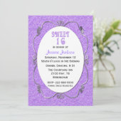 Paarse Glitter look Sweet 16 Birthday Invitation Kaart (Staand voorkant)