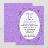 Paarse Glitter look Sweet 16 Birthday Invitation Kaart (Voorkant / Achterkant)