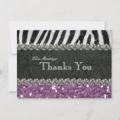 Paarse Glitter look Zebra Persoonlijk Bedankt (Achterkant)
