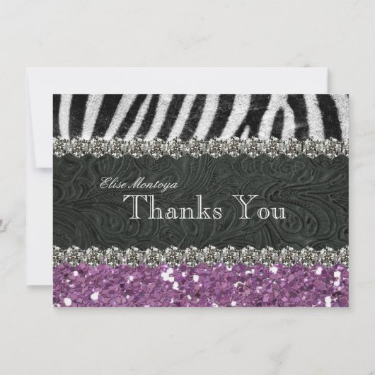 Paarse Glitter look Zebra Persoonlijk Bedankt (Achterkant)