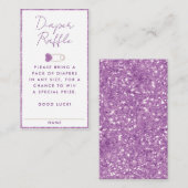 Paarse Glitter Luier Raffle Baby shower behuizing Informatiekaartje (Voorkant / Achterkant)