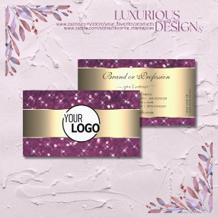 Paarse Glitter Luminous Stars Logo Gold Border Visitekaartje