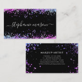 Paarse glitter make-up artiest zwart Visitekaartje Contactkaartje (Voorkant / Achterkant)