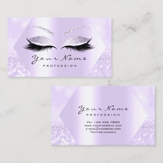 Paarse Glitter Makeup Artiest Lashes Browns Visitekaartje (Voorkant / Achterkant)