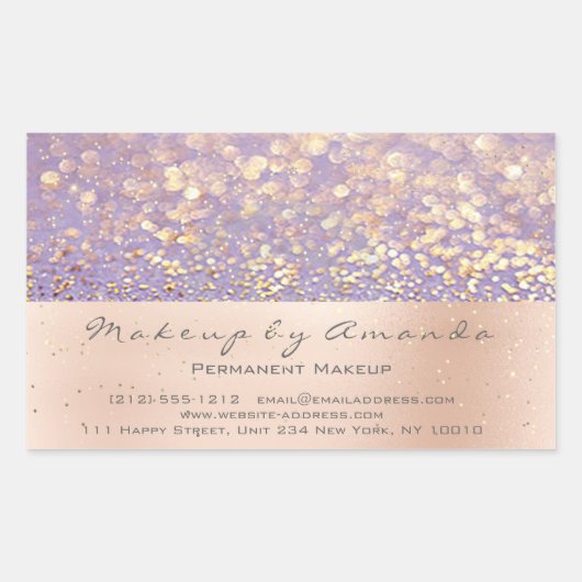 Paarse Glitter Makeup Gold Confetti Blush RSVP Rechthoekige Sticker (Voorkant)