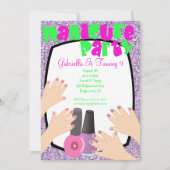 Paarse Glitter Manicure Spa Birthday Party Kaart (Voorkant)