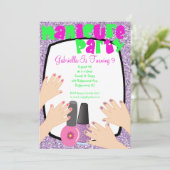 Paarse Glitter Manicure Spa Birthday Party Kaart (Staand voorkant)
