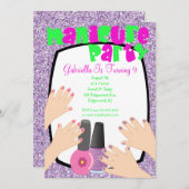 Paarse Glitter Manicure Spa Birthday Party Kaart (Voorkant / Achterkant)