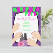 Paarse Glitter Manicure Spa Birthday Party Kaart (Staand voorkant)