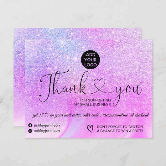 Paarse glitter marmer logo bedankt (Voorkant / Achterkant)