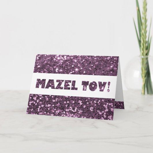 Paarse Glitter Mazel Tov Gefeliciteerd Kaart (Voorkant)