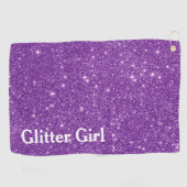 Paarse Glitter Meisje Nep Glans Golfhanddoek (Horizontaal)