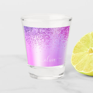 Paarse Glitter Meisjesachtige Metaal Monogram Naam Shot Glas