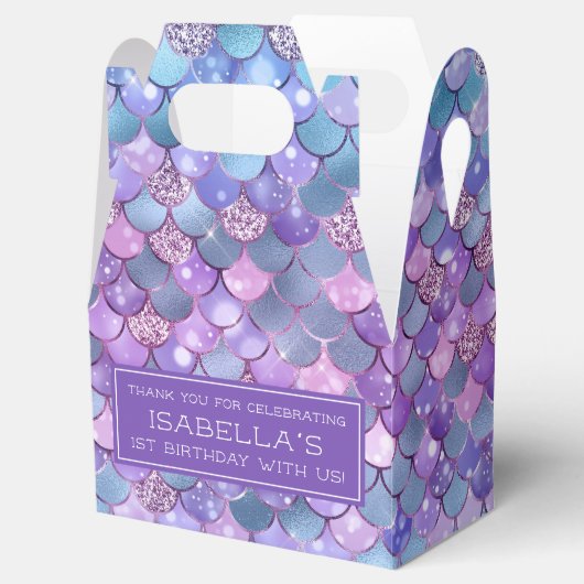 Paarse Glitter Mermaid 1e verjaardag Bedankdoosjes (Geopend)