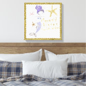Paarse Glitter Mermaid Wishes Starfish Kisses Canvas Afdruk (Insitu (Slaapkamer))