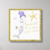 Paarse Glitter Mermaid Wishes Starfish Kisses Canvas Afdruk (Voorkant)