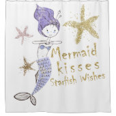 Paarse Glitter Mermaid Wishes Starfish Kisses Douchegordijn (Voorkant)