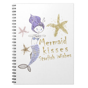 Paarse Glitter Mermaid Wishes Starfish Kisses Notitieboek