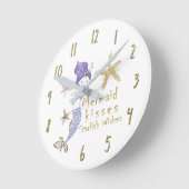 Paarse Glitter Mermaid Wishes Starfish Kisses Ronde Klok (Hoek)