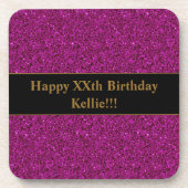 Paarse glitter met bericht 'Birthday' Bier Onderzetter (Voorkant)