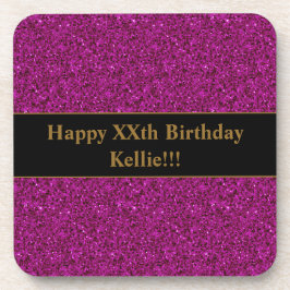 Paarse glitter met bericht 'Birthday' Bier Onderzetter