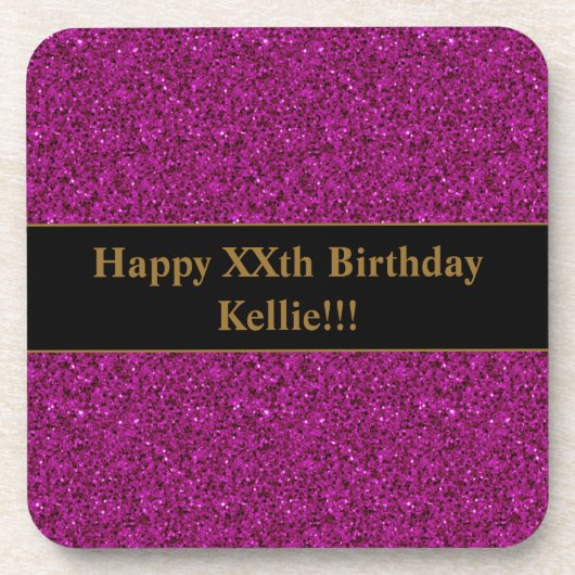 Paarse glitter met bericht 'Birthday' Bier Onderzetter (Voorkant)