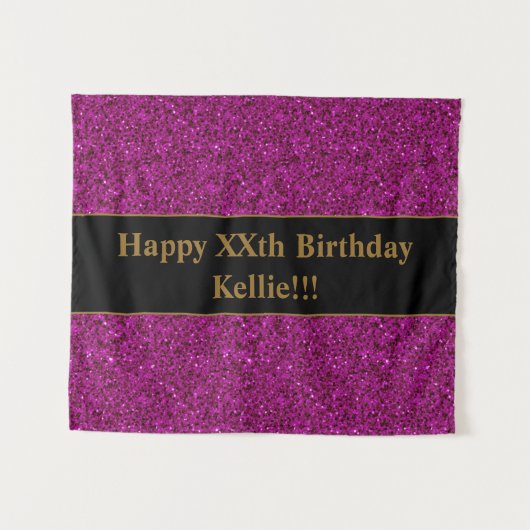 Paarse glitter met bericht Birthday tapestry Wandkleed (Voorkant (horizontaal))