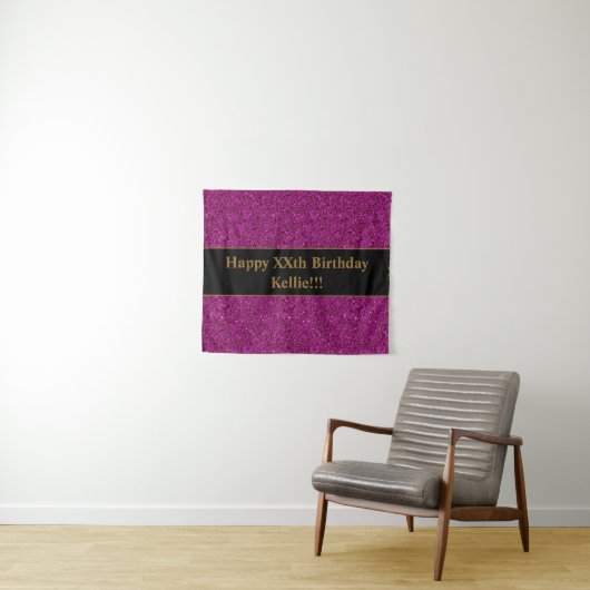 Paarse glitter met bericht Birthday tapestry Wandkleed (In Situ (horizontaal))