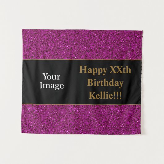 Paarse glitter met berichtfoto van zaterdag wandkleed (Voorkant (horizontaal))