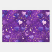 paarse glitter met harten en sterren inpakpapier vel (Voorkant 3)