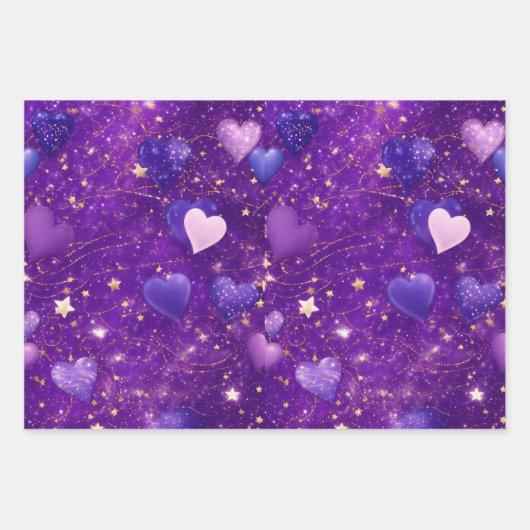 paarse glitter met harten en sterren inpakpapier vel (Voorkant 2)