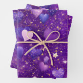 paarse glitter met harten en sterren inpakpapier vel (In situ)