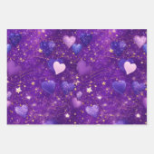 paarse glitter met harten en sterren inpakpapier vel (Voorkant)