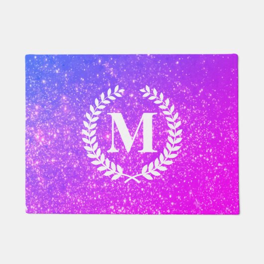 Paarse glitter met monogram deurmat (Voorkant)