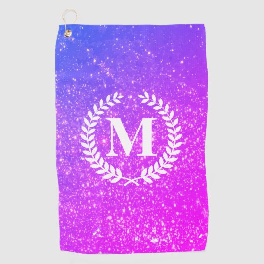 Paarse glitter met monogram golfhanddoek (Voorkant)