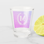 Paarse glitter met monogram shot glas (Achterkant)