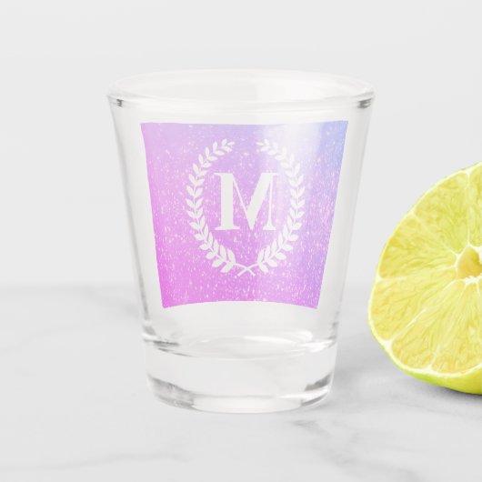 Paarse glitter met monogram shot glas (Achterkant)