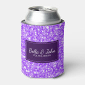 Paarse glitter met witte vonken blikjeskoeler (Blikje Voorkant)