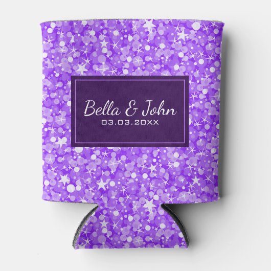Paarse glitter met witte vonken blikjeskoeler (Voorkant)