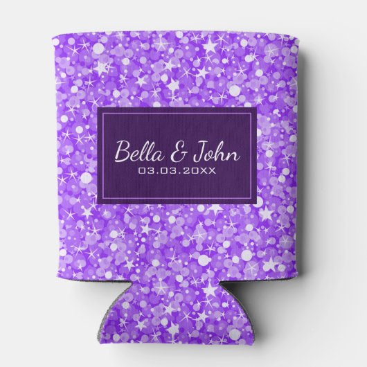 Paarse glitter met witte vonken blikjeskoeler (Achterkant)