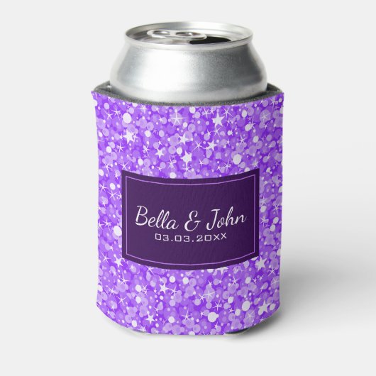 Paarse glitter met witte vonken blikjeskoeler (Blikje Achterkant)