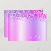 Paarse Glitter Metaal Monogram Glam Naam Bedankkaart (Voorkant / Achterkant)