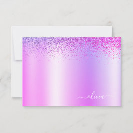 Paarse Glitter Metaal Monogram Glam Naam Bedankkaart