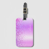 Paarse Glitter Metaal Monogram Naam Bagagelabel (Voorkant (verticaal))