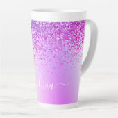 Paarse Glitter Metaal Monogram Naam Latte Mok (Rechterhoek)