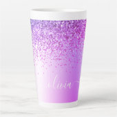 Paarse Glitter Metal Monogram Naam Latte Mok (Voorkant)